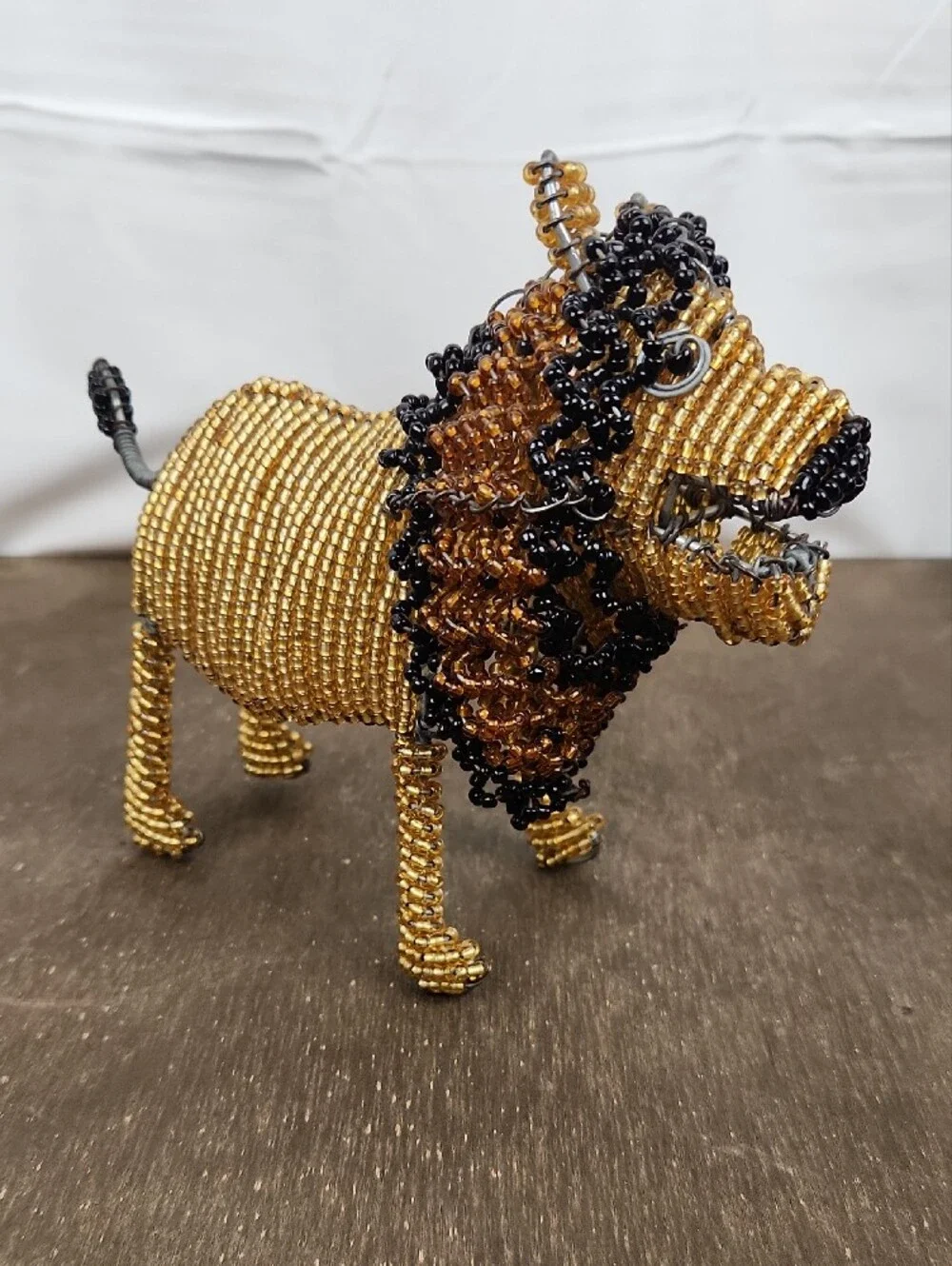Handcrafted Beaded Lion Accent in Gold and Black